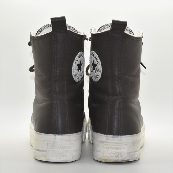 B2 Auth CONVERSE CHUCK TAYLOR Brown Leather Platform Hi Top Sneaker Shoes Sz 8.5 - Picture 5 of 7